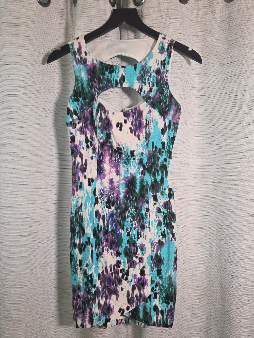 Guess Teal, Purple & White Cutout Mini Dress